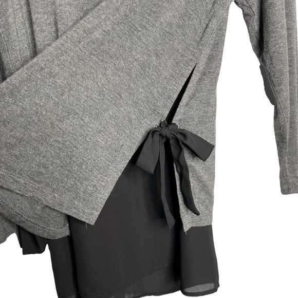 Pebble & Stone Gray Double Layer Tie Sides Long Sleeve Blouse - Picture 9 of 10